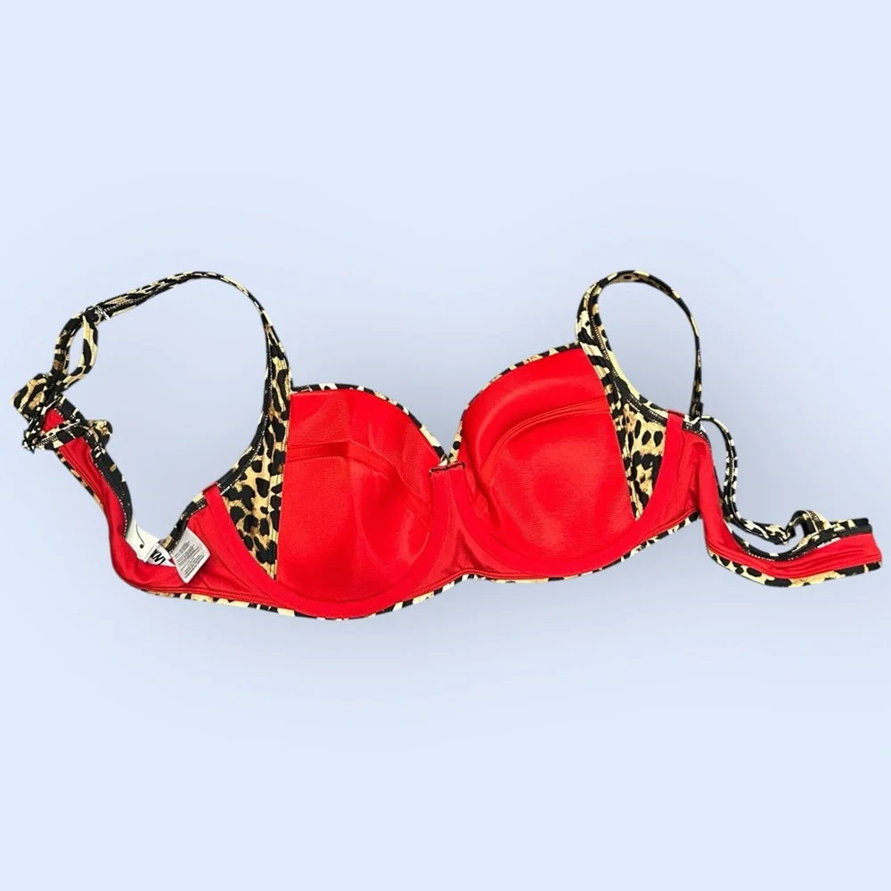 DKNY Leopard Print Bikini Top in Tan and Black